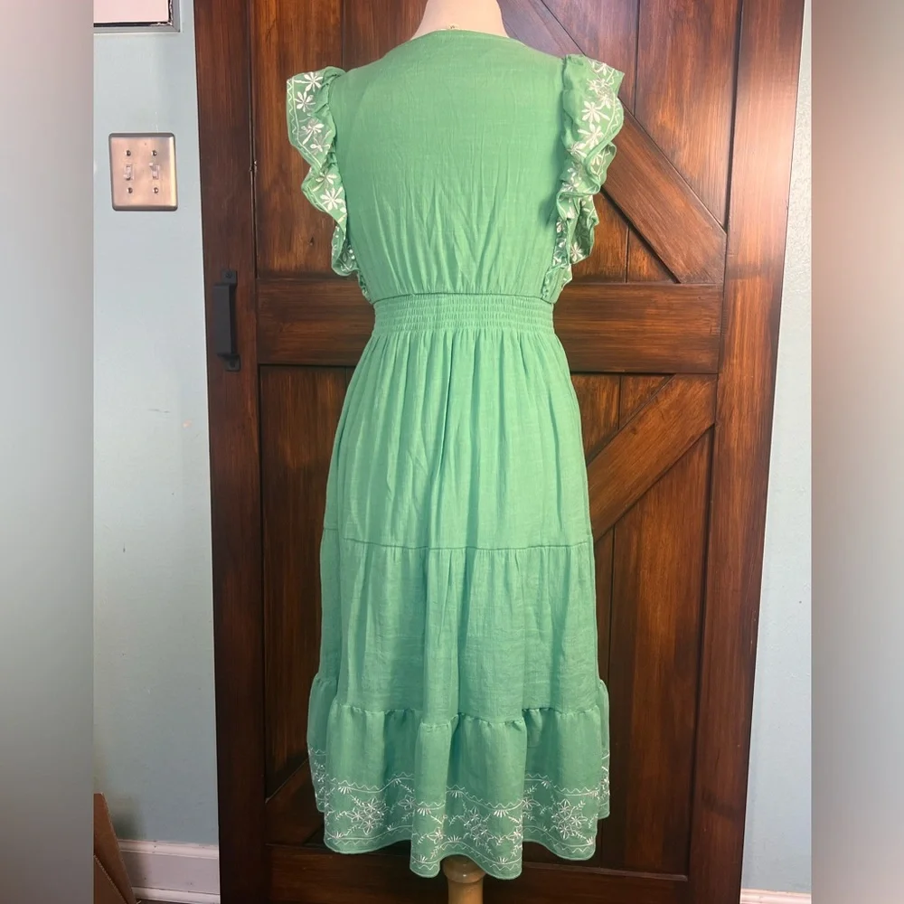 Kings Road‎ Green Ruffled Bohemian Cottagecore Women's M Dress - Picture 8 of 9